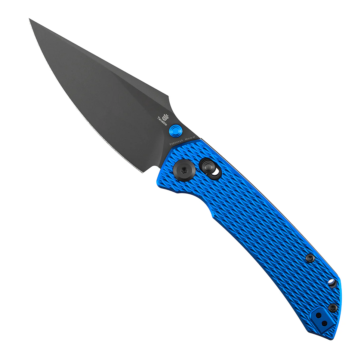 Tenable Fenrir Cross Bar Lock Folding Knife| 3.48'' Gray TiCn Coated Nitro V Blade | Blue Anodized Aluminum with Diamond Pattern Handle | Sparrow Knife Design| T1034V15 - Image 3