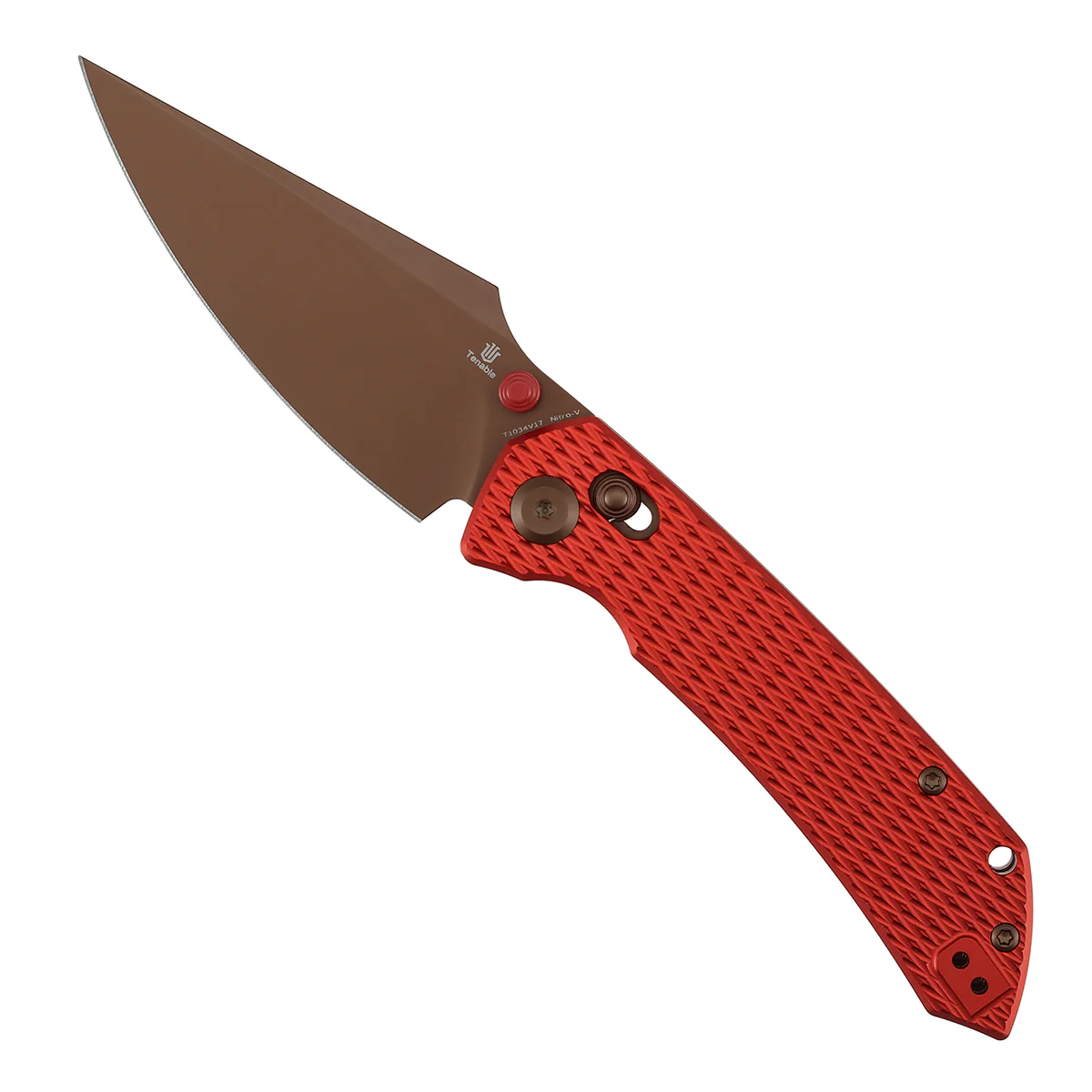 Tenable Fenrir Cross Bar Lock Folding Knife| 3.48'' Rose Gold Nitro V Blade | Red Anodized Aluminum with Diamond Pattern Handle | Sparrow Knife Design| T1034V17 - Image 3