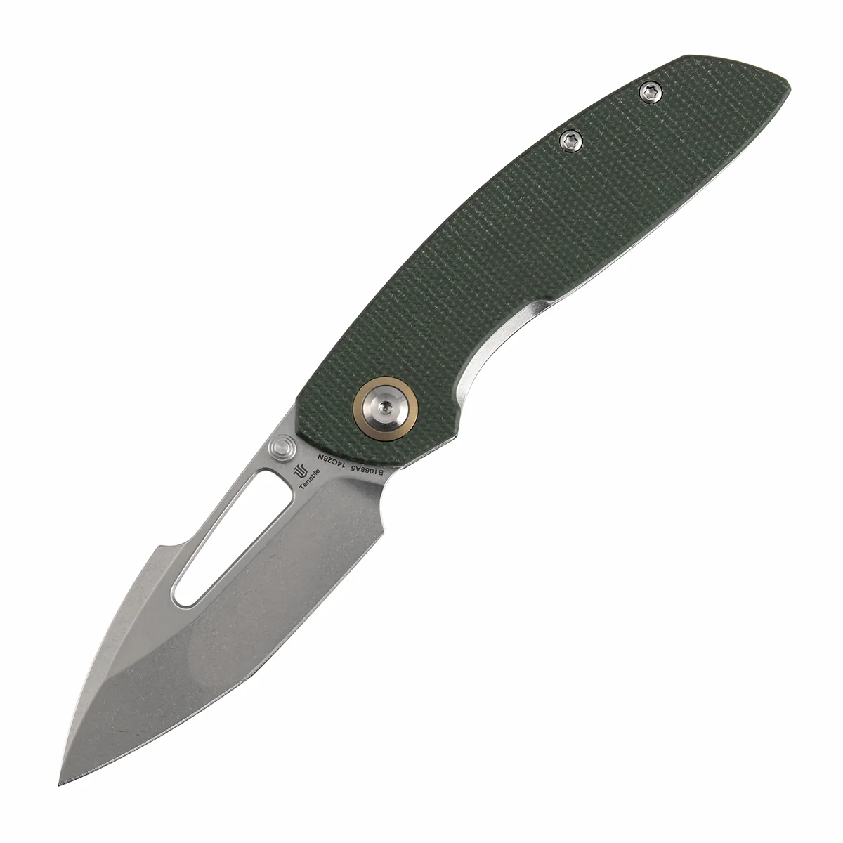 Tenable Link Folding Knife | 3.0" Stonewashed 14C28N Blade | Green Micarta Handle| Triple Stripe Knives Design | B1068A5 - Image 2