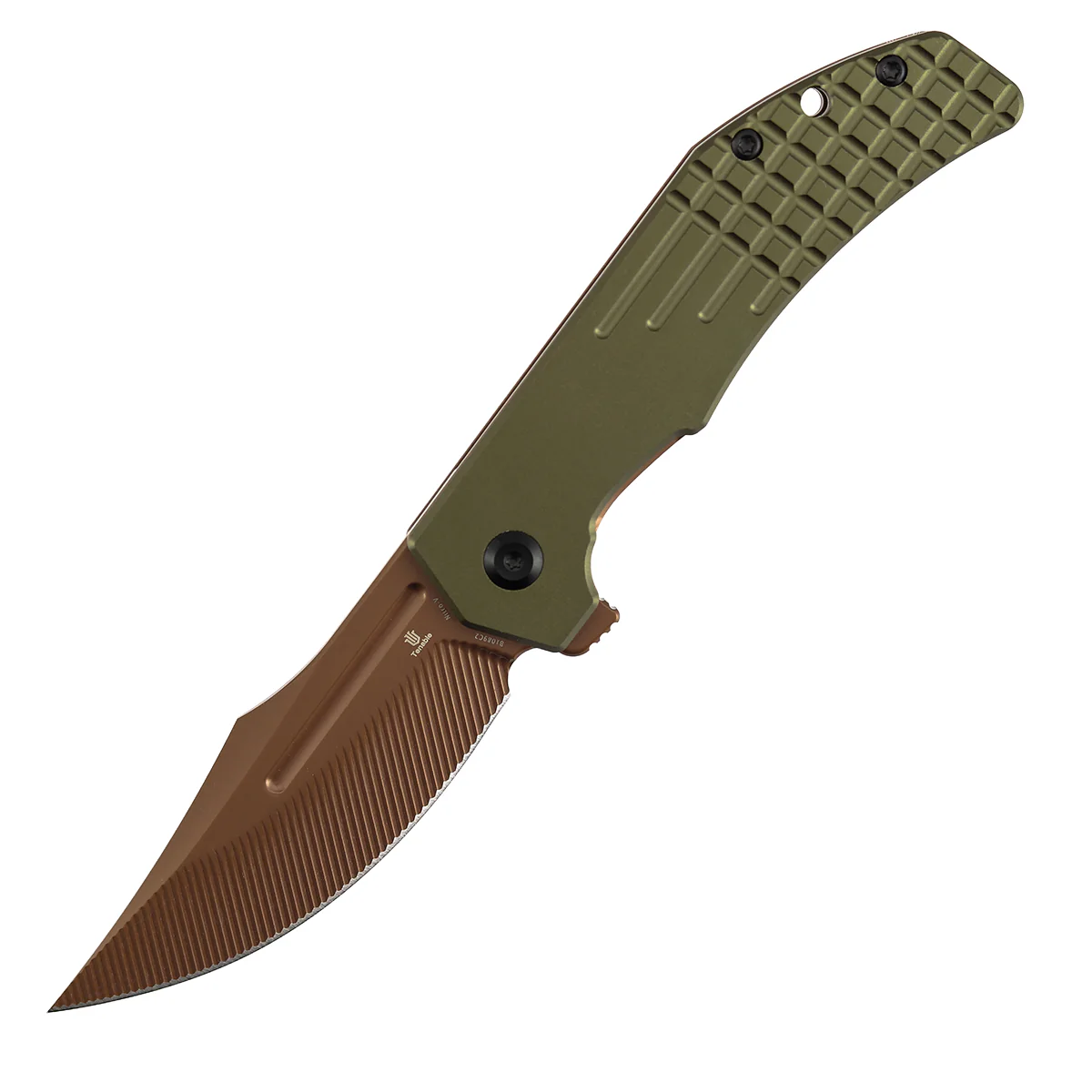 Tenable Orion Flipper Folding Knife |  3.07" Rose Gold Nitro V with CNC Milling Blade | Green Aluminum Handle | JB Stout Design | B1089C2 - Image 10