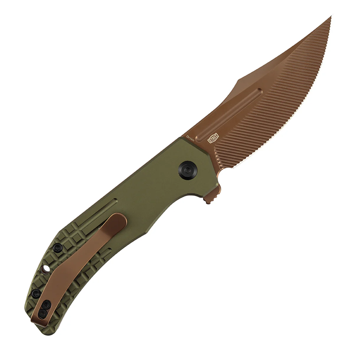 Tenable Orion Flipper Folding Knife |  3.07" Rose Gold Nitro V with CNC Milling Blade | Green Aluminum Handle | JB Stout Design | B1089C2 - Image 3