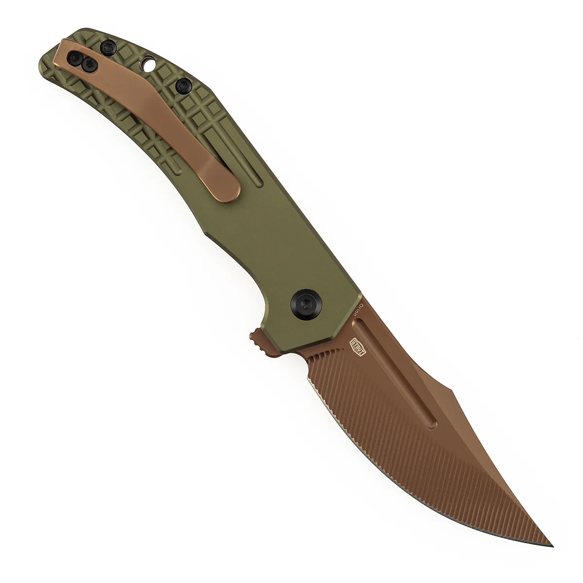 Tenable Orion Flipper Folding Knife |  3.07" Rose Gold Nitro V with CNC Milling Blade | Green Aluminum Handle | JB Stout Design | B1089C2 - Image 4