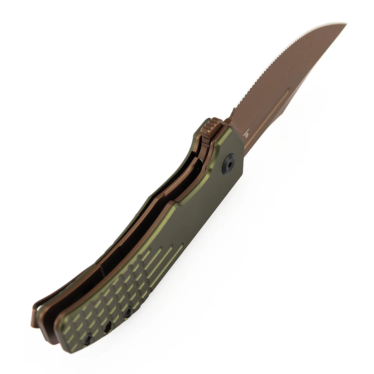 Tenable Orion Flipper Folding Knife |  3.07" Rose Gold Nitro V with CNC Milling Blade | Green Aluminum Handle | JB Stout Design | B1089C2 - Image 6
