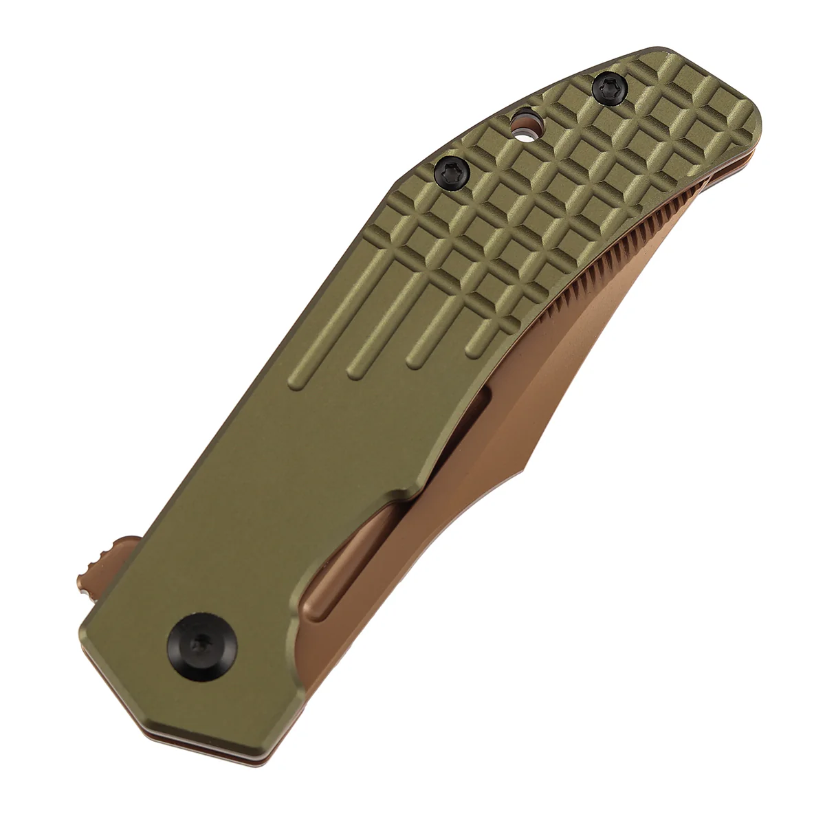 Tenable Orion Flipper Folding Knife |  3.07" Rose Gold Nitro V with CNC Milling Blade | Green Aluminum Handle | JB Stout Design | B1089C2 - Image 7