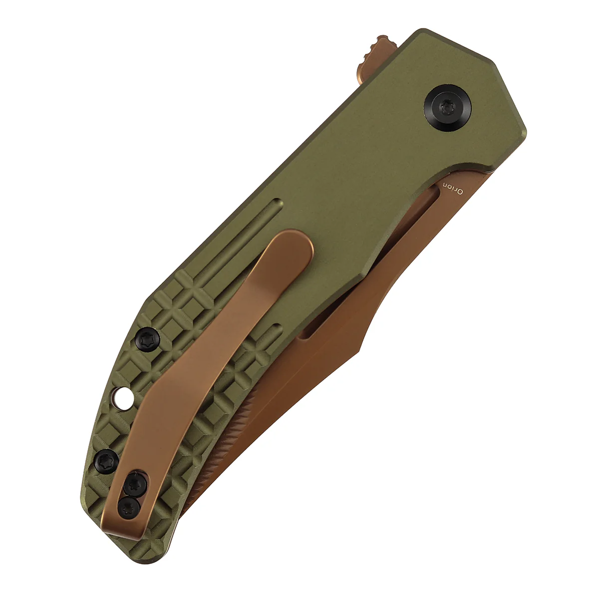 Tenable Orion Flipper Folding Knife |  3.07" Rose Gold Nitro V with CNC Milling Blade | Green Aluminum Handle | JB Stout Design | B1089C2 - Image 8