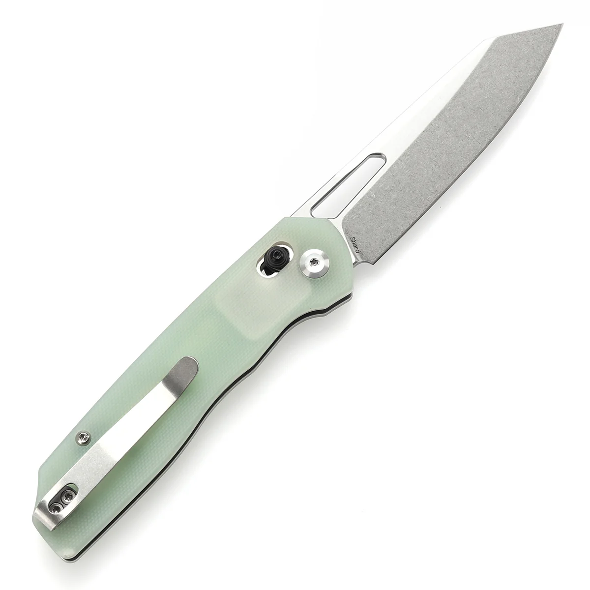 Tenable Shard | Cross Bar Lock Folding Knife | 3.47'' Stonewashed 14C28N Blade | Jade G10 Handle | Kim Ning Design | T1006V6 - Image 8