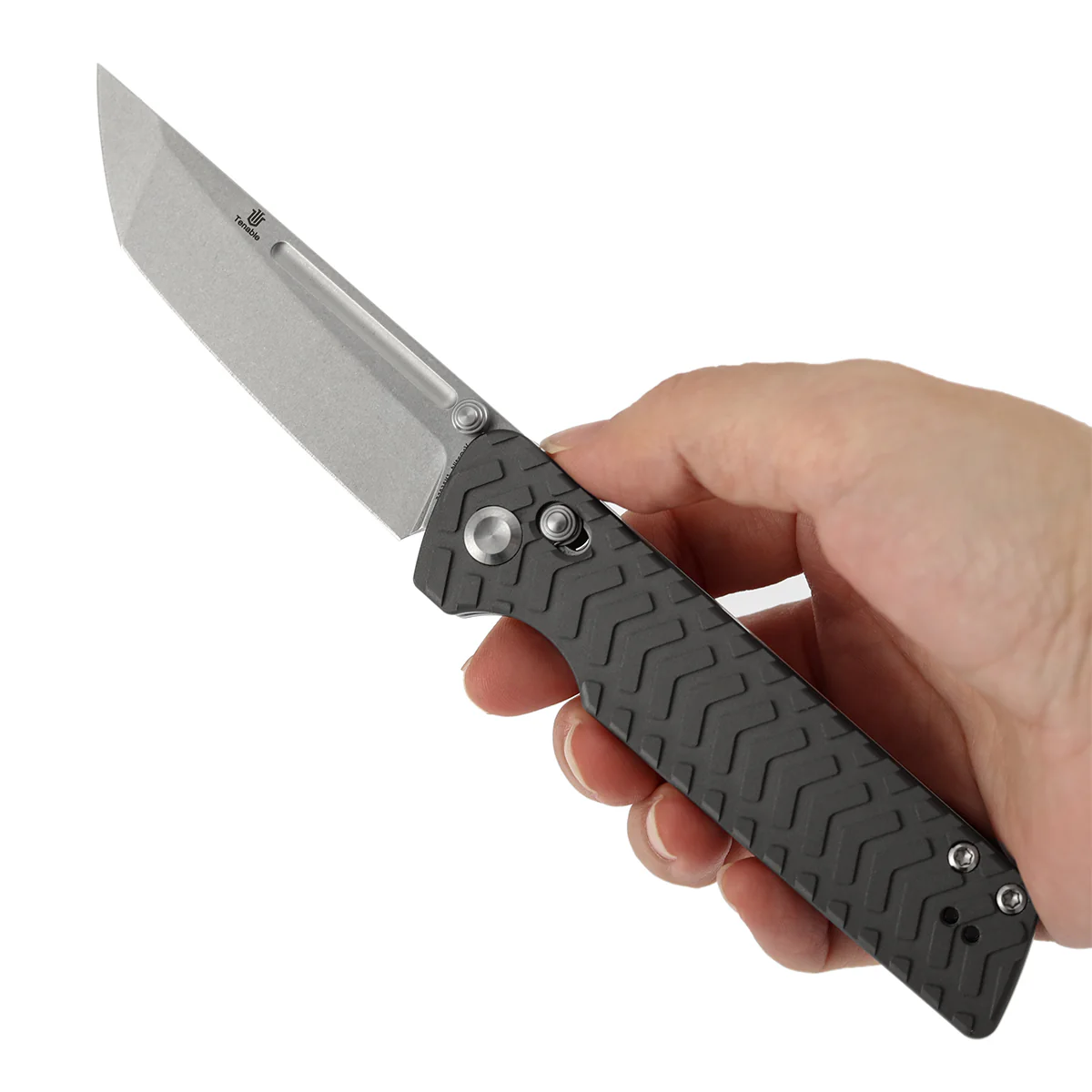 Tenable Anomaly Cross Bar Lock Knife | 3.14" Stonewashed Nitro-V Blade | Gray Aluminum Handle| Pinkerton Knives Design - B2038V1 - Image 8