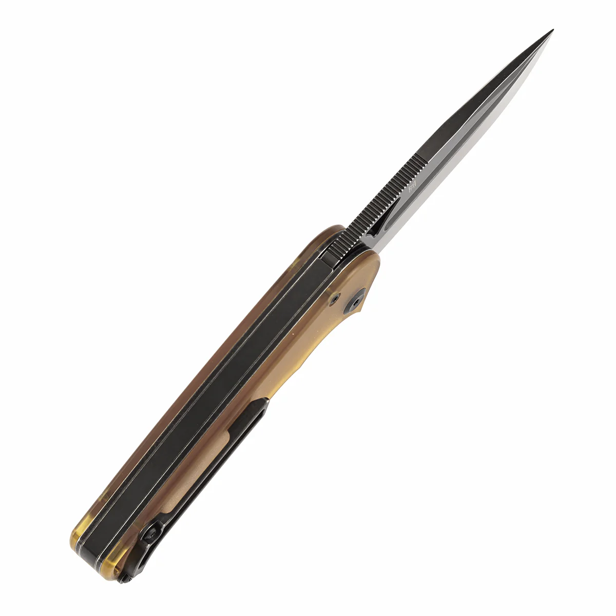 Tenable Bömbur Folding Knife Amber PEI Handle (3.53'' Blackwashed Blade) Midgards Messer Design--T1054A7 - Image 5