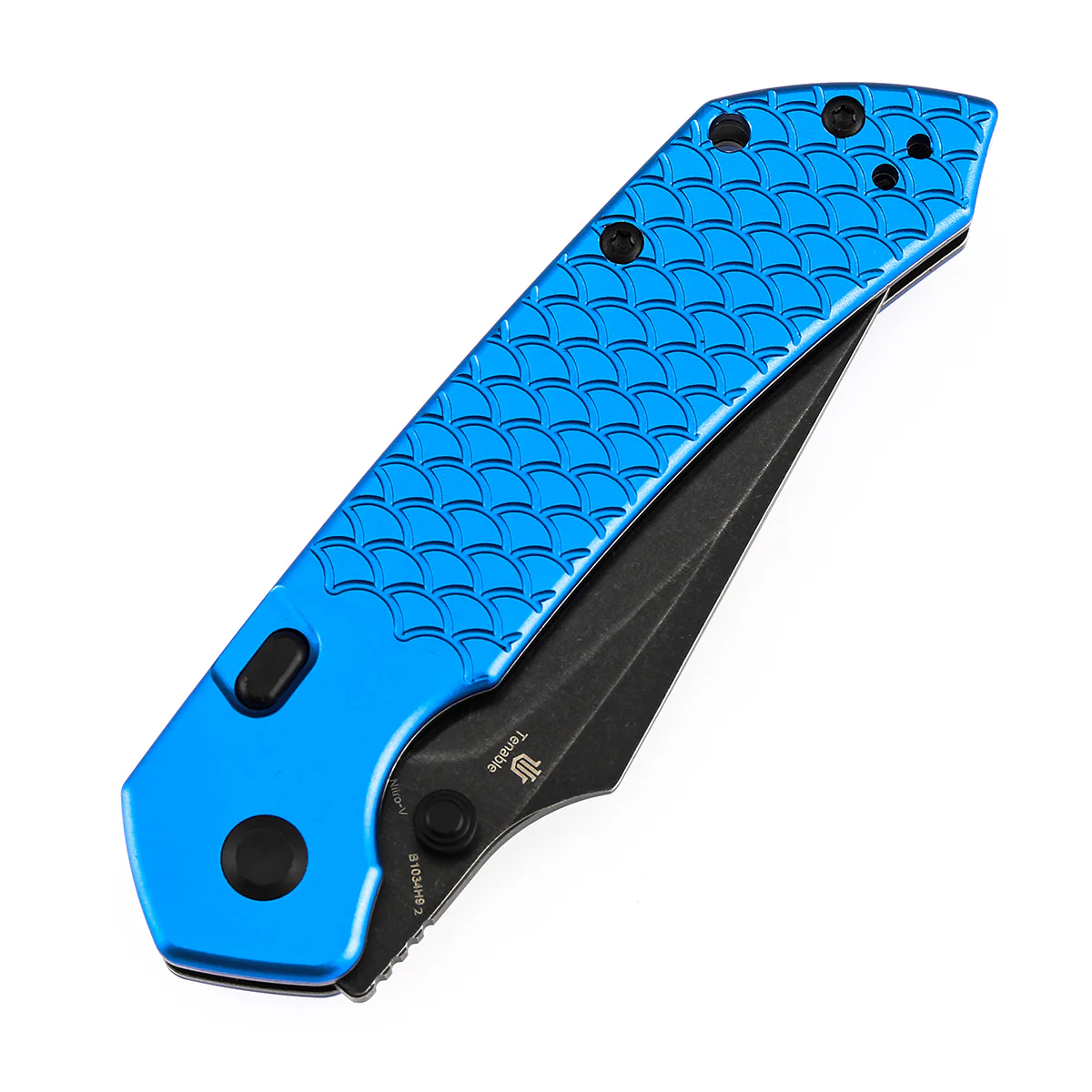Tenable Fenrir Top Liner Lock Folding Knife| | 3.48“ Blackwash Nitro V Blade | Dark Blue Anodized Aluminum with  Fishscale Texture Handle | Sparrow Knife Design | B1034H92 - Image 6