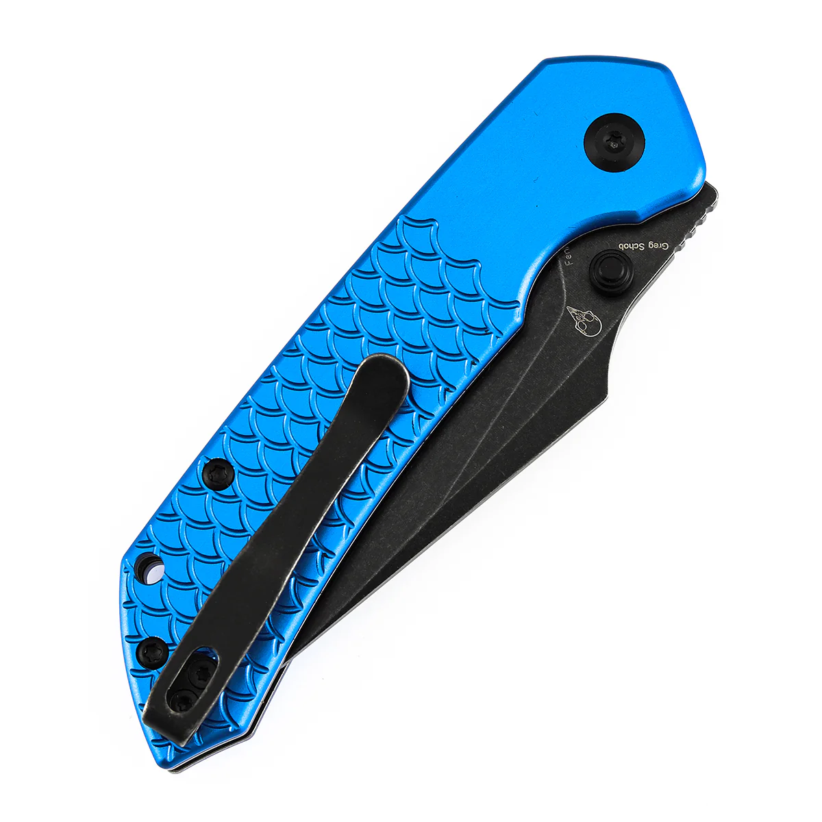 Tenable Fenrir Top Liner Lock Folding Knife| | 3.48“ Blackwash Nitro V Blade | Dark Blue Anodized Aluminum with  Fishscale Texture Handle | Sparrow Knife Design | B1034H92 - Image 7