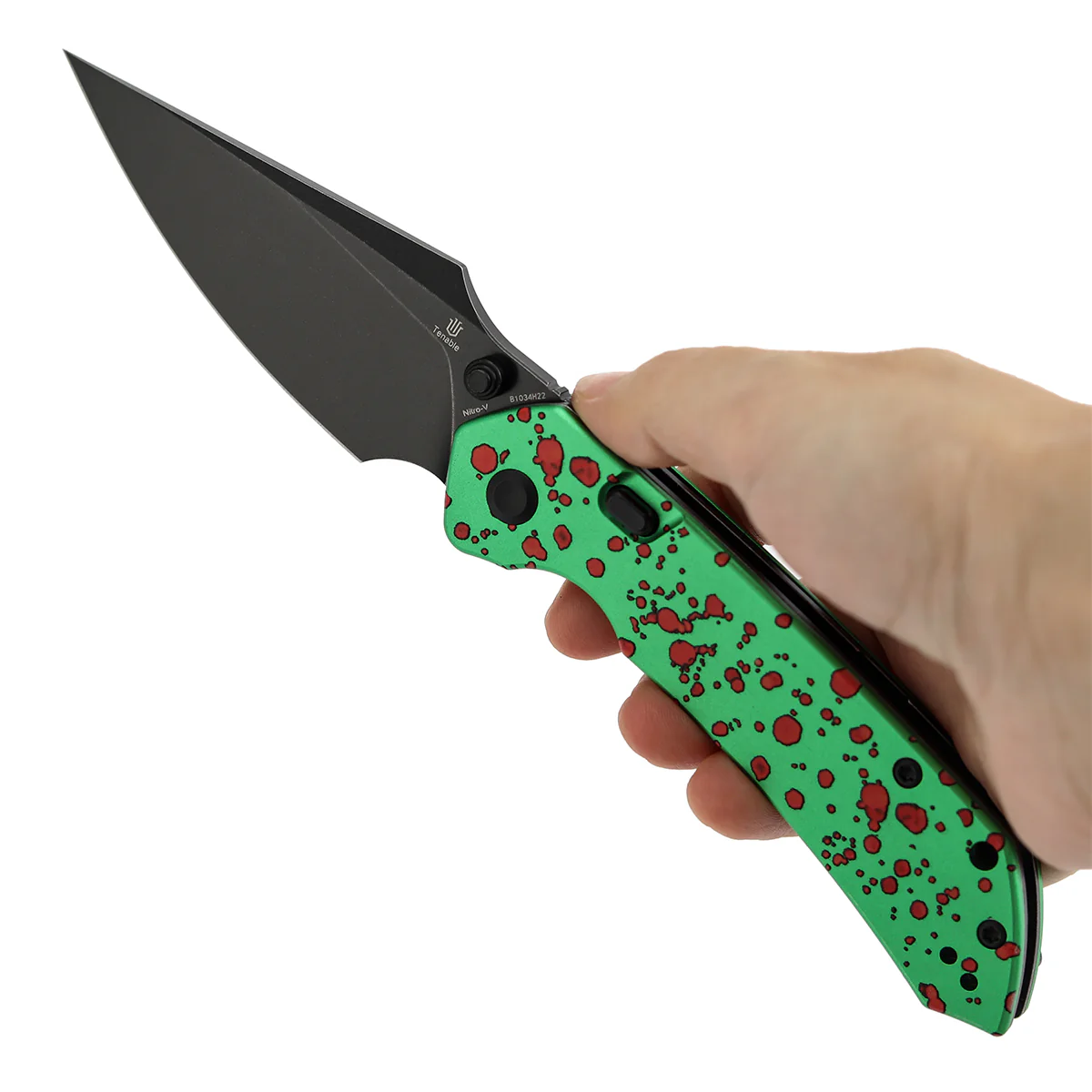 Tenable Fenrir Top Liner Lock Folding Knife| 3.4" Blackwash Nitro-V Blade |Green Aluminum with Zombie Blood Handle | Sparrow Knife Design | B1034H22 - Image 10