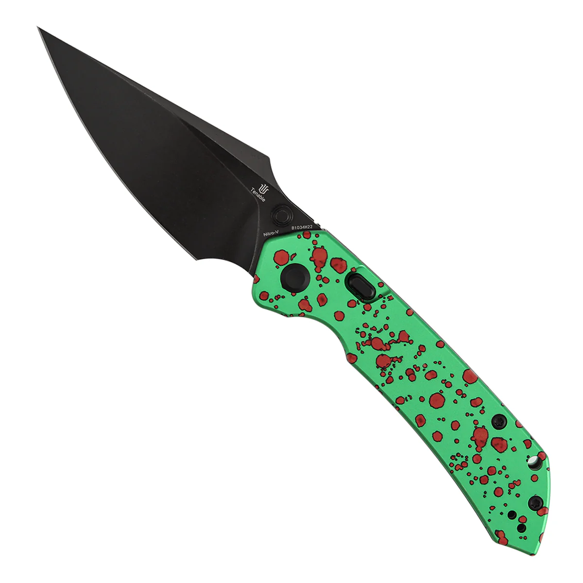 Tenable Fenrir Top Liner Lock Folding Knife| 3.4" Blackwash Nitro-V Blade |Green Aluminum with Zombie Blood Handle | Sparrow Knife Design | B1034H22 - Image 3