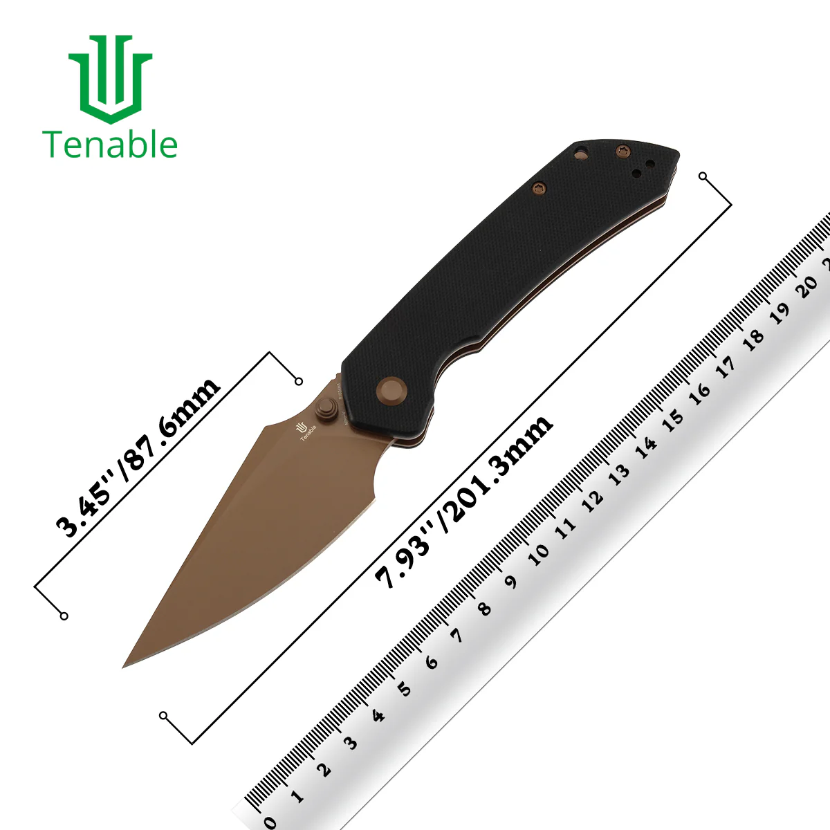 Tenable Fenrir Top Liner Lock Folding Knife| Black G10 Handle | 3.48“ Rose Gold Coated Nitro-V Blade | Sparrow Knife Design | B1034H3 - Image 10