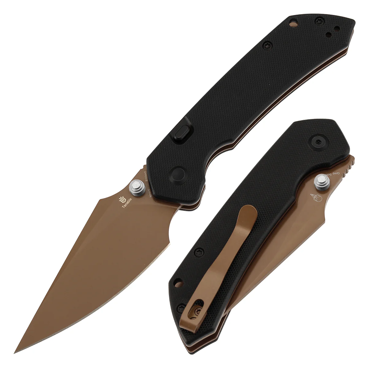 Tenable Fenrir Top Liner Lock Folding Knife| Black G10 Handle | 3.48“ Rose Gold Coated Nitro-V Blade | Black Hardware & Silver Thumb Stud | Sparrow Knife Design | B1034H3-2 - Image 2