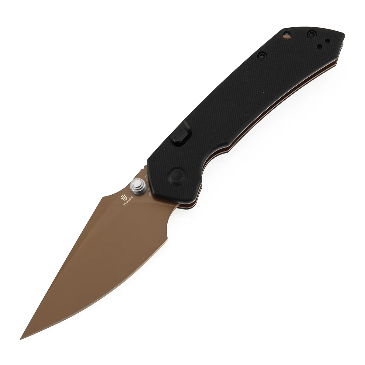 Tenable Fenrir Top Liner Lock Folding Knife| Black G10 Handle | 3.48“ Rose Gold Coated Nitro-V Blade | Black Hardware & Silver Thumb Stud | Sparrow Knife Design | B1034H3-2 - Image 3