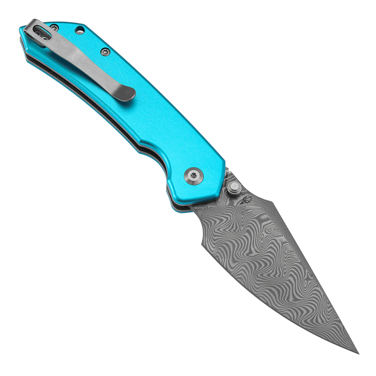 Tenable Fenrir Top Liner Lock Folding Knife|  3.4“ Damascus Blade | Blue Aluminum Handle | Sparrow Knife Design | B1034H8 - Image 3