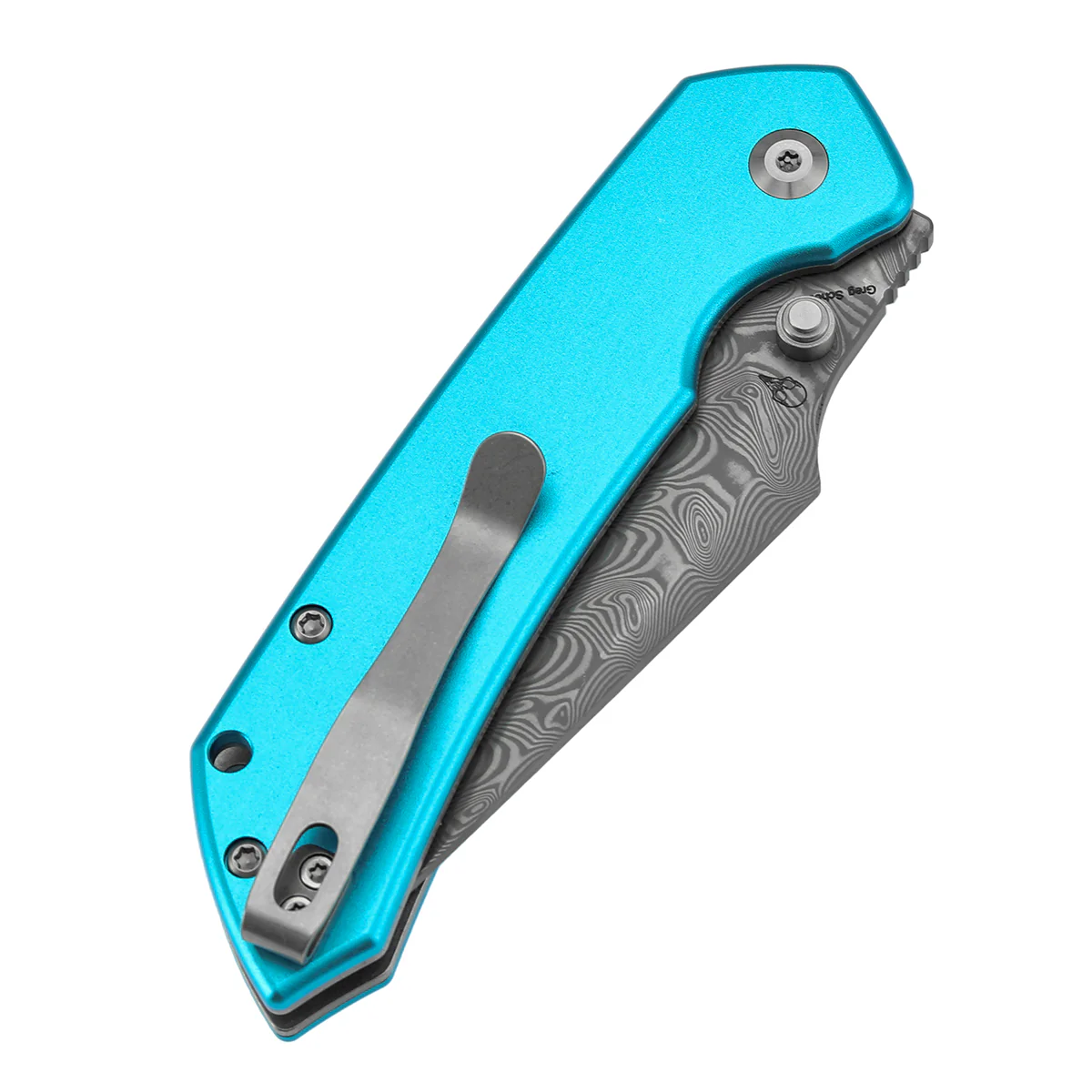 Tenable Fenrir Top Liner Lock Folding Knife|  3.4“ Damascus Blade | Blue Aluminum Handle | Sparrow Knife Design | B1034H8 - Image 7
