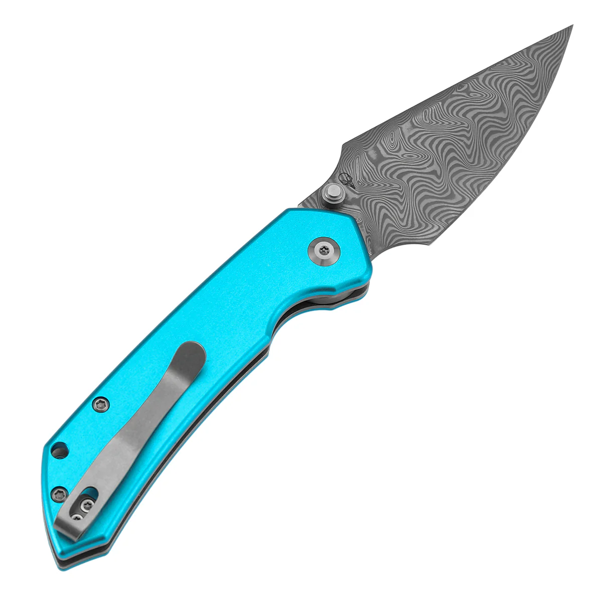 Tenable Fenrir Top Liner Lock Folding Knife|  3.4“ Damascus Blade | Blue Aluminum Handle | Sparrow Knife Design | B1034H8 - Image 8