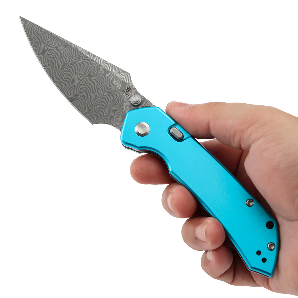 Tenable Fenrir Top Liner Lock Folding Knife|  3.4“ Damascus Blade | Blue Aluminum Handle | Sparrow Knife Design | B1034H8 - Image 9