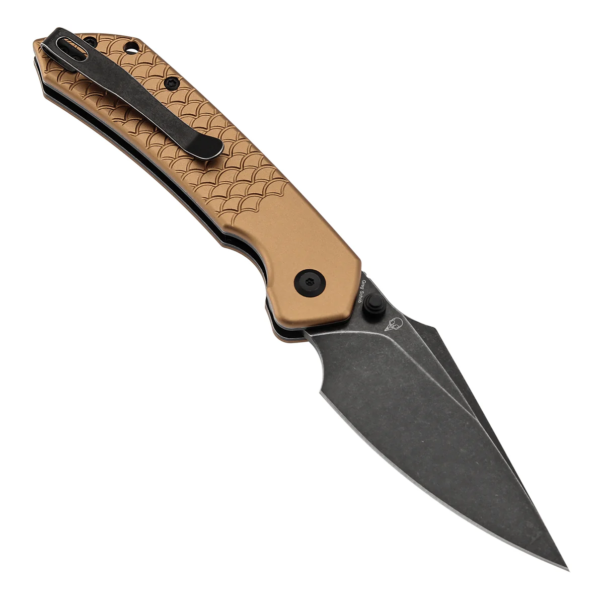 Tenable Fenrir Top Liner Lock Folding Knife|  3.4“ Blackwashed Nitro-V Blade | Bronze Aluminum with Fishscale Texture Handle | Sparrow Knife Design | B1034H11 - Image 3