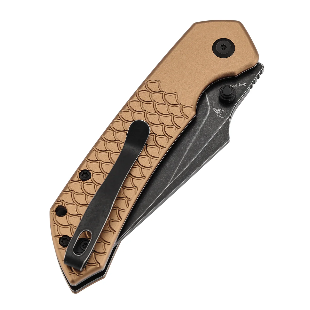 Tenable Fenrir Top Liner Lock Folding Knife|  3.4“ Blackwashed Nitro-V Blade | Bronze Aluminum with Fishscale Texture Handle | Sparrow Knife Design | B1034H11 - Image 7