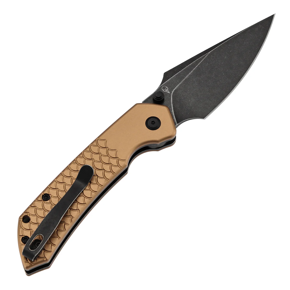Tenable Fenrir Top Liner Lock Folding Knife|  3.4“ Blackwashed Nitro-V Blade | Bronze Aluminum with Fishscale Texture Handle | Sparrow Knife Design | B1034H11 - Image 8