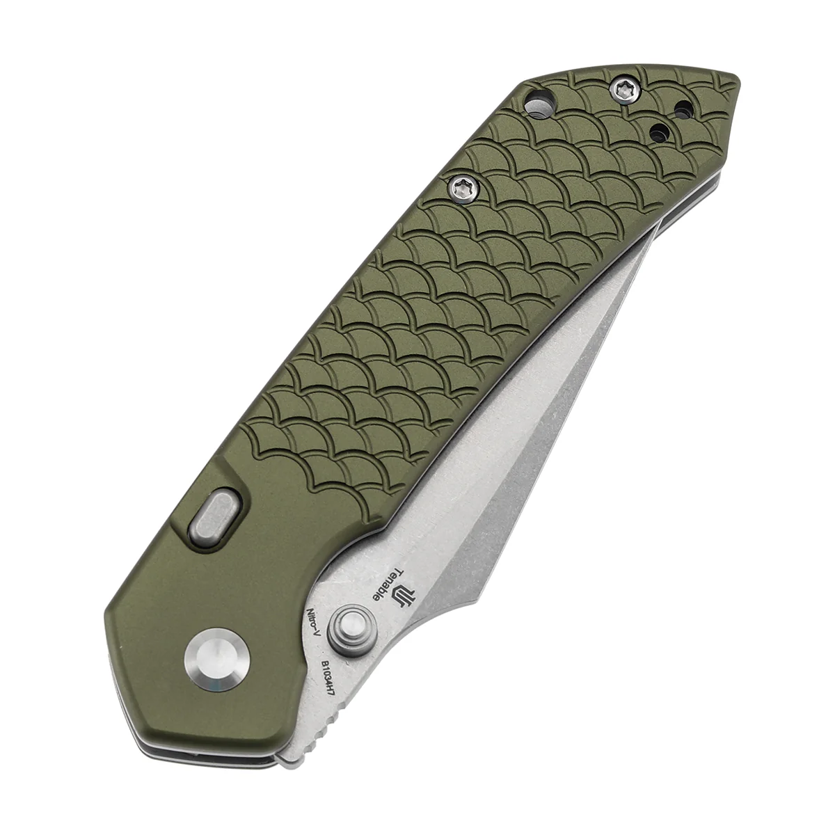 Tenable Fenrir Top Liner Lock Folding Knife| 3.4“ Stonewashed Nitro-V Blade | Green Anodized Aluminum with  Fishscale Texture Handle | Sparrow Knife Design | B1034H7 - Image 6