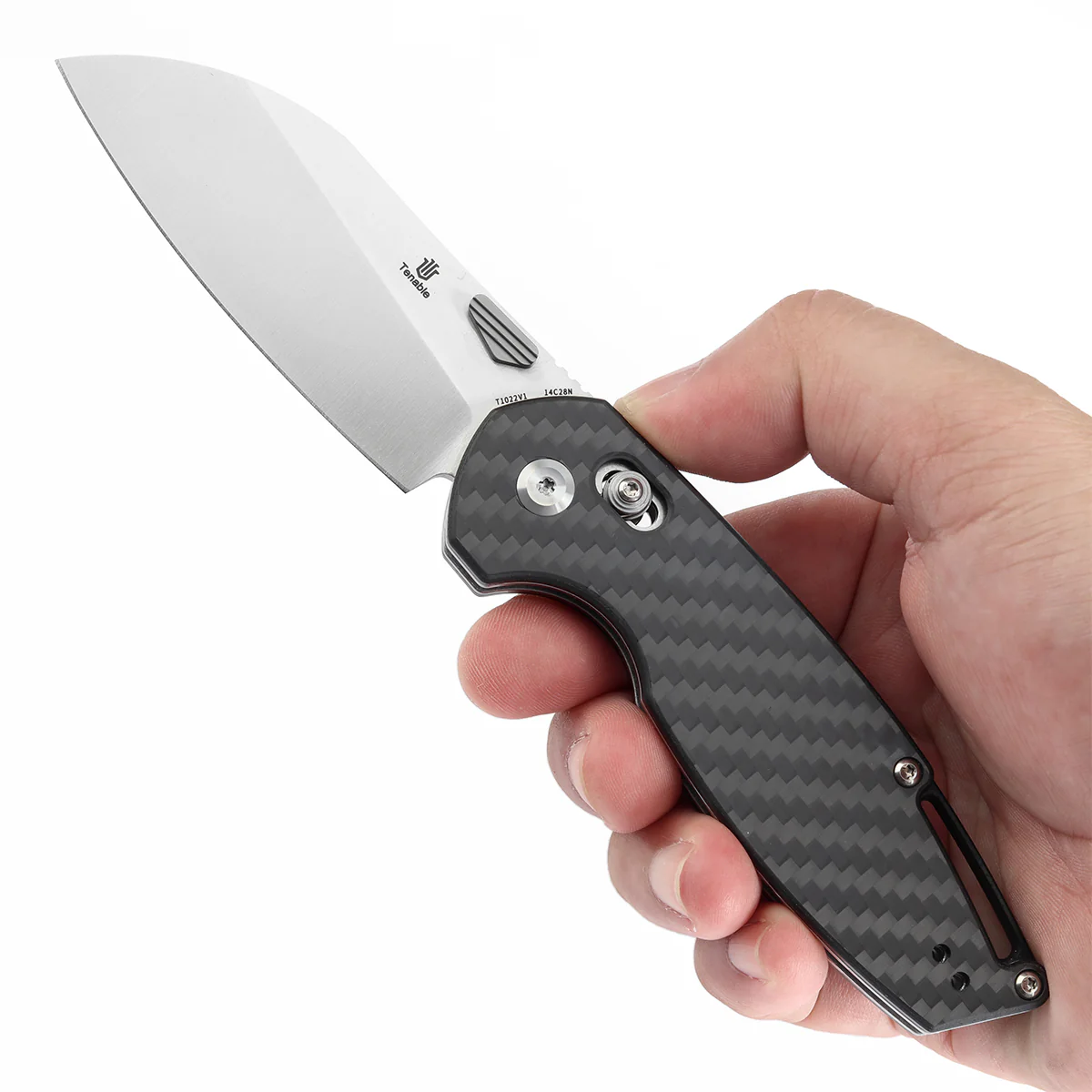 Tenable Model 6 Cross Bar Lock | Twill Carbon Fiber Handle | 3.1" Satin 14C28N Blade | Nick Swan Design--T1022V1 - Image 9