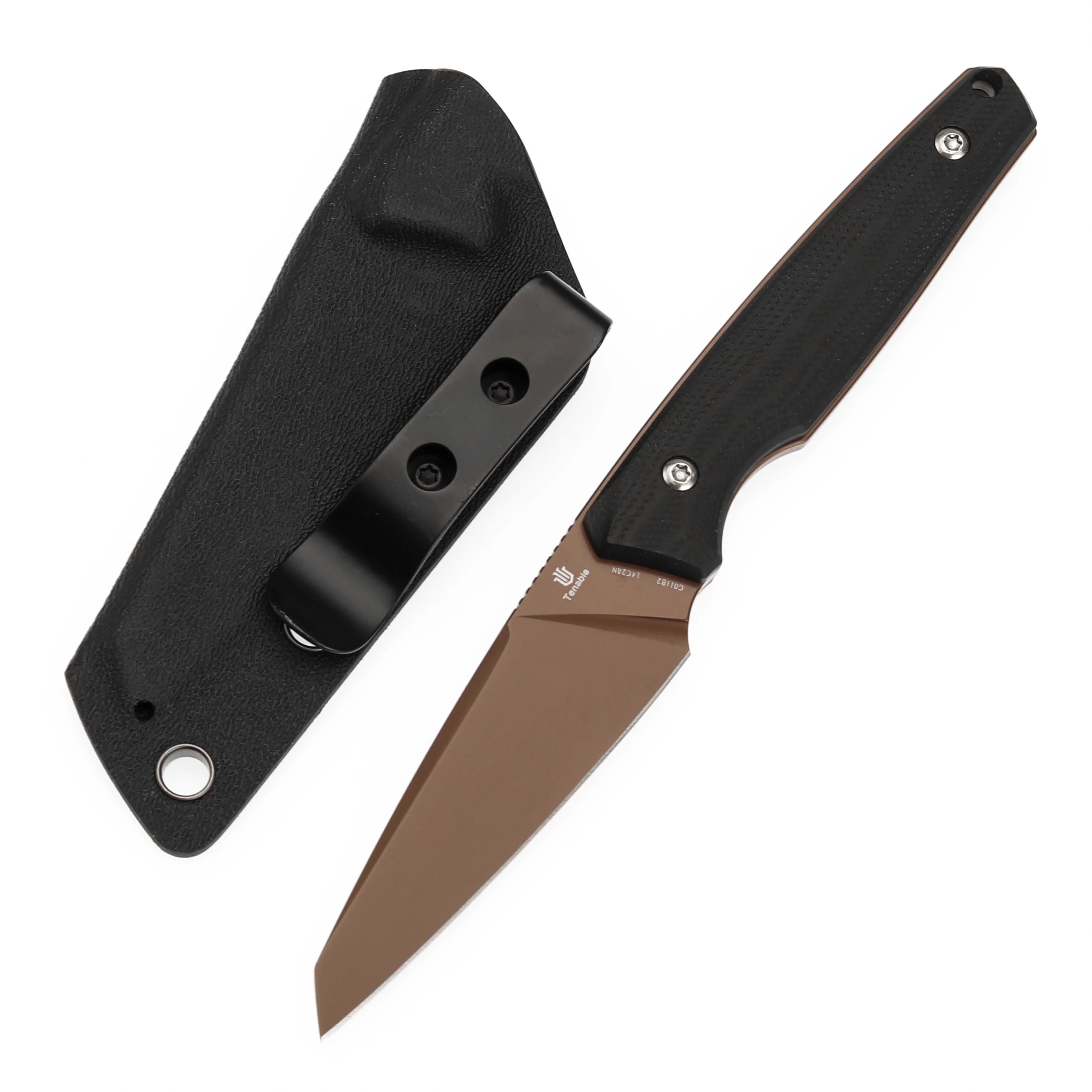 Tenable Parr Fixed Blade Knife | 2.87" Rose Gold Coated 14C28N Blade | Black G10 Handle| Jonathan Styles – G011B2