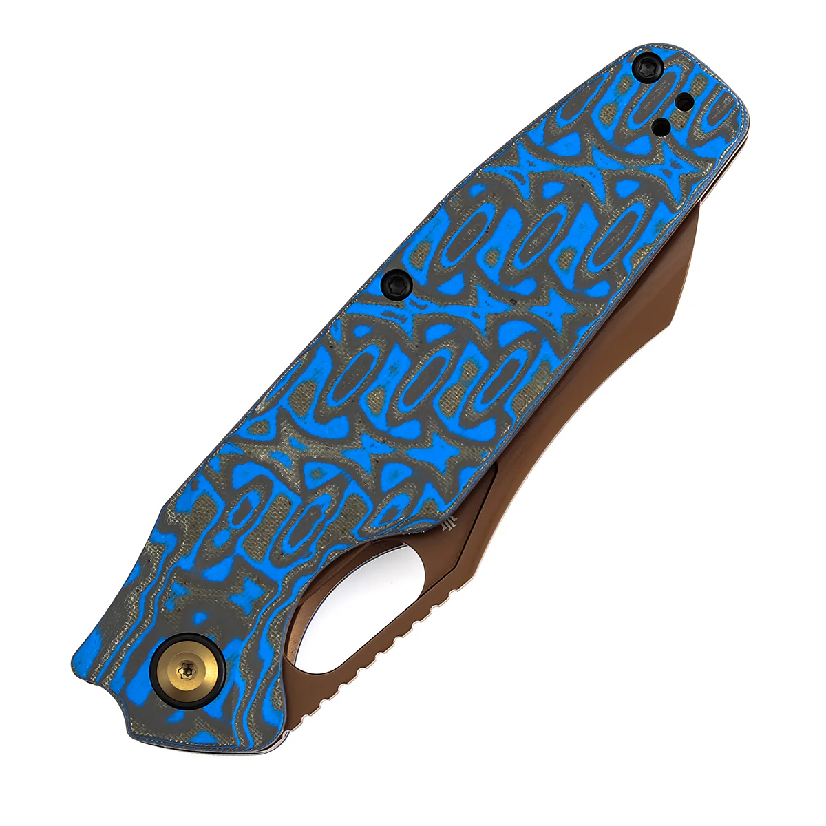 Tenable Tuckamore Folding Knife | 3.54" Rose Gold Nitro V | Blue & Yellow Vortex Micarta | Jonathan Styles Design - B1052A3 - Image 8