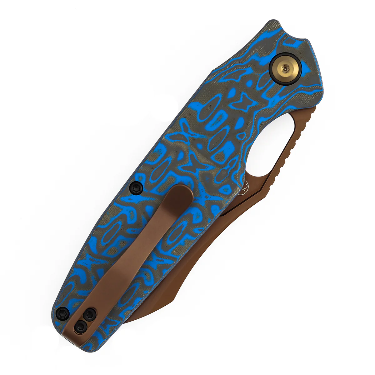 Tenable Tuckamore Folding Knife | 3.54" Rose Gold Nitro V | Blue & Yellow Vortex Micarta | Jonathan Styles Design - B1052A3 - Image 9