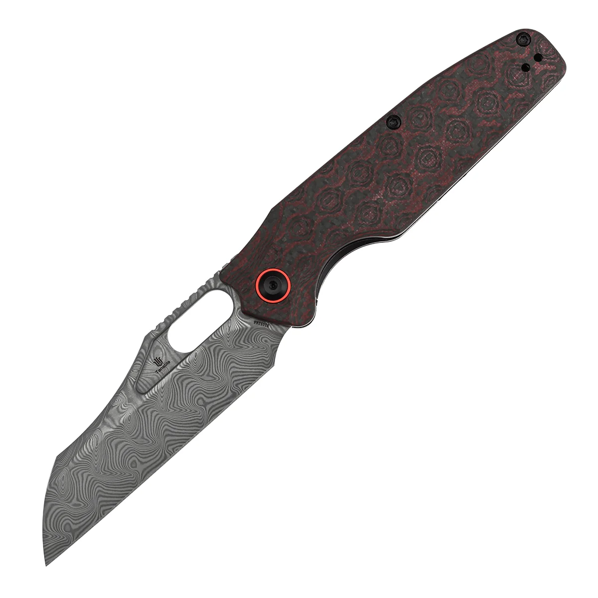Tenable Tuckamore Folding Knife | 3.54" Water Ripple Damascus | Red & Black Rose Pattern Carbon Fiber | Jonathan Styles Design - B1052A4 - Image 2