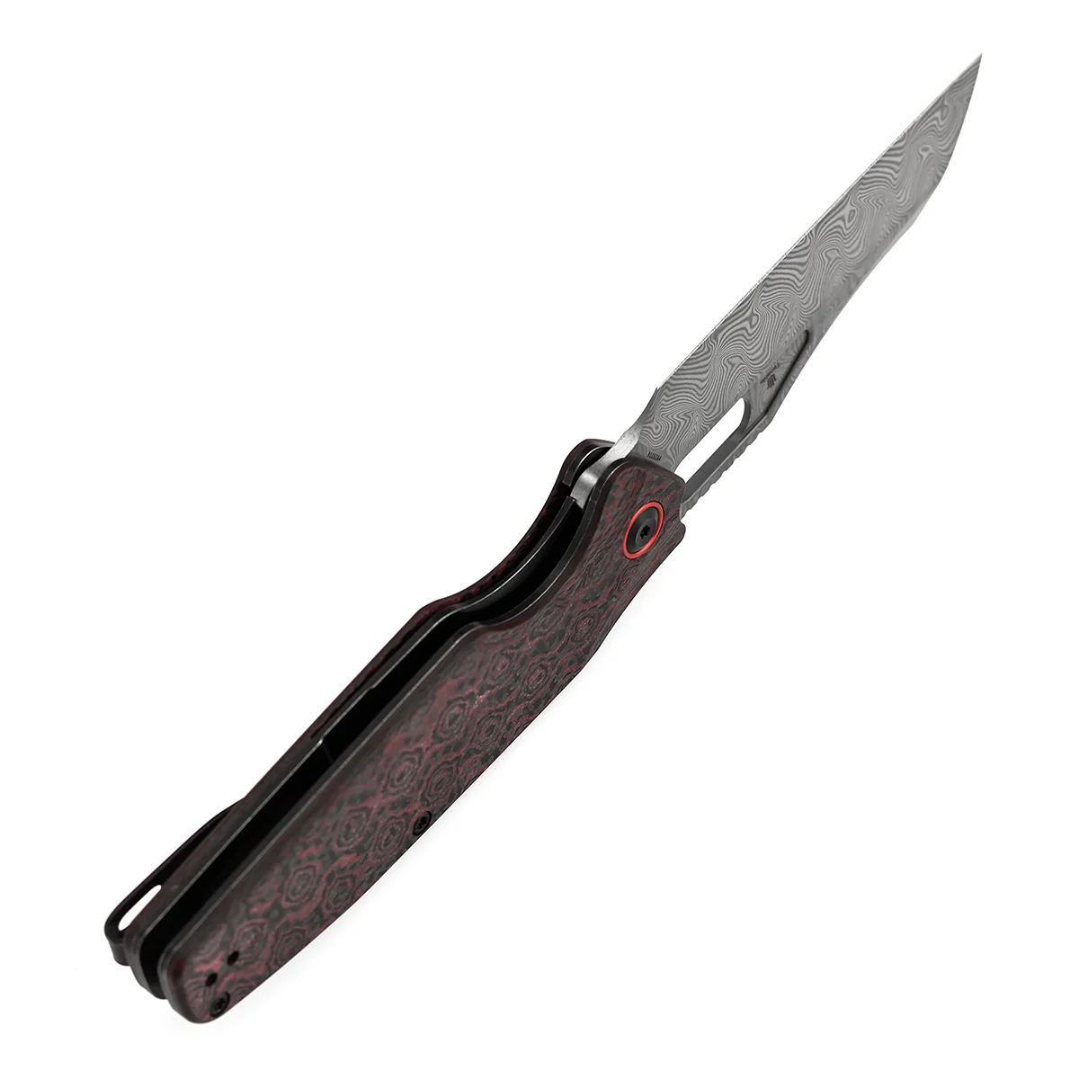 Tenable Tuckamore Folding Knife | 3.54" Water Ripple Damascus | Red & Black Rose Pattern Carbon Fiber | Jonathan Styles Design - B1052A4 - Image 7